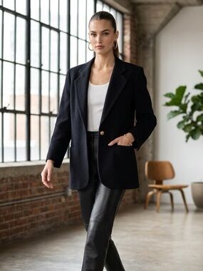 Vintage 90s Mister Leonard Black Wool Cashmere Gold Button Blazer - US 10